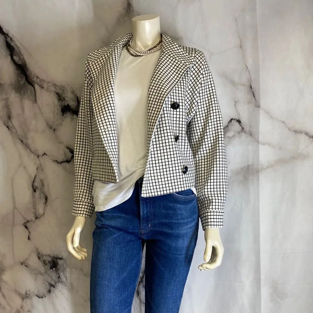 * Cabi White and black check double breasted jacket *